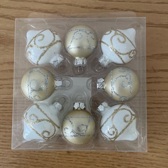 Ashland Tiny Treasures Christmas Glass Mini Ornaments Gold Silver Glitter Set 2 - Picture 3 of 5